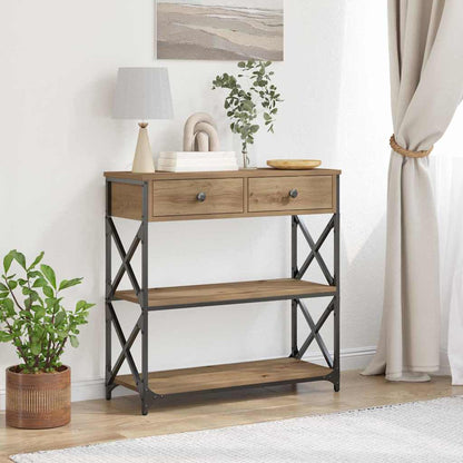 Tavolo Consolle con cassetto rovere artigianale 75 x 28 x 75 cm
