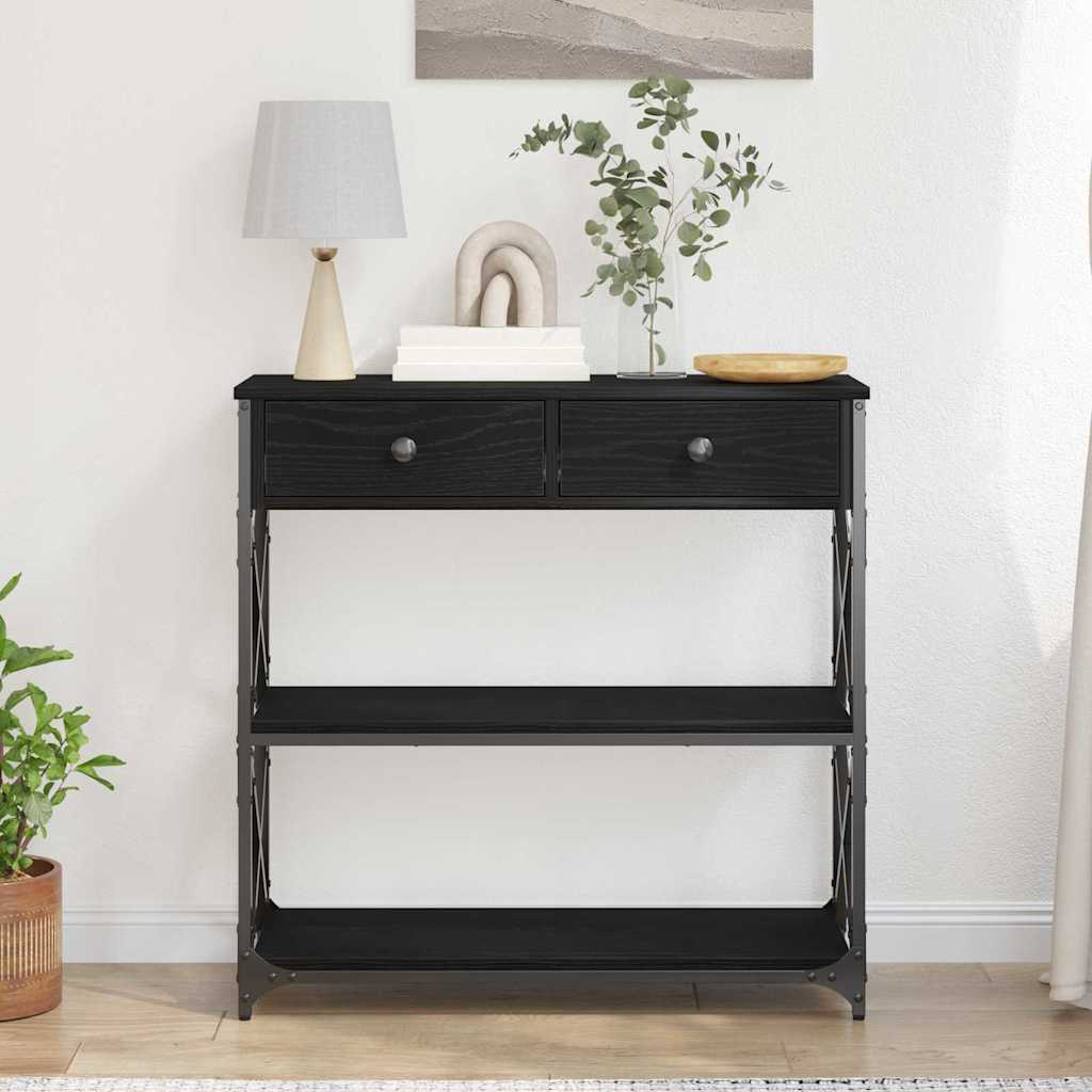 Tavolo Consolle con cassetto Rovere nero 75 x 28 x 75 cm