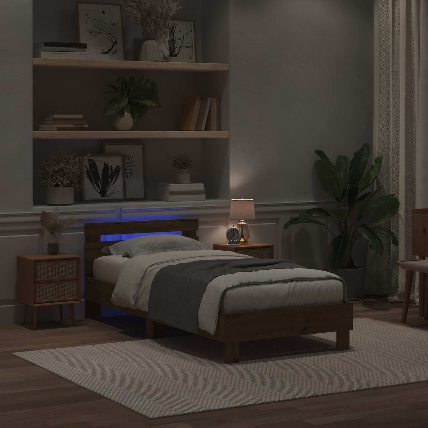 Struttura del letto con led Rovere artigianale 100 x 200 cm