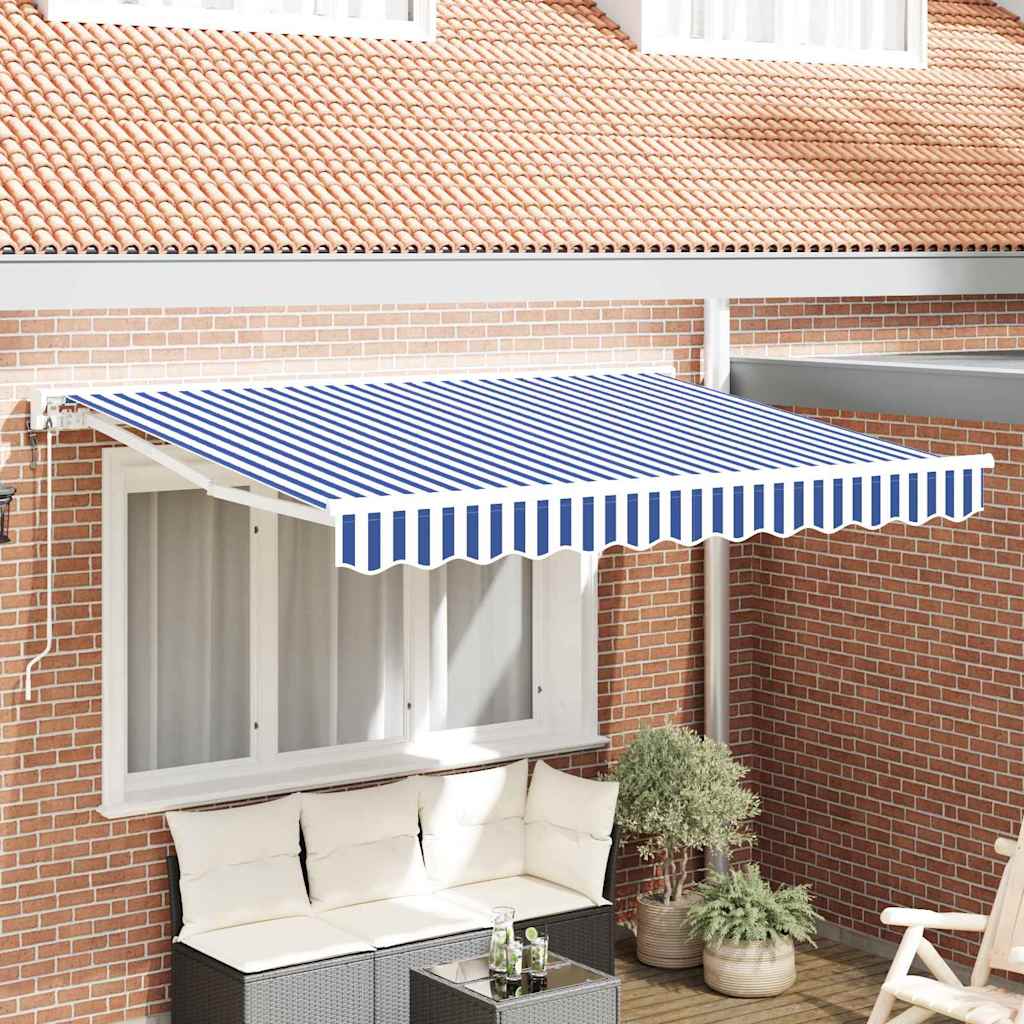 Tenda Retrattile Blu e Bianco 300 x 200 cm Alluminio e Tessuto