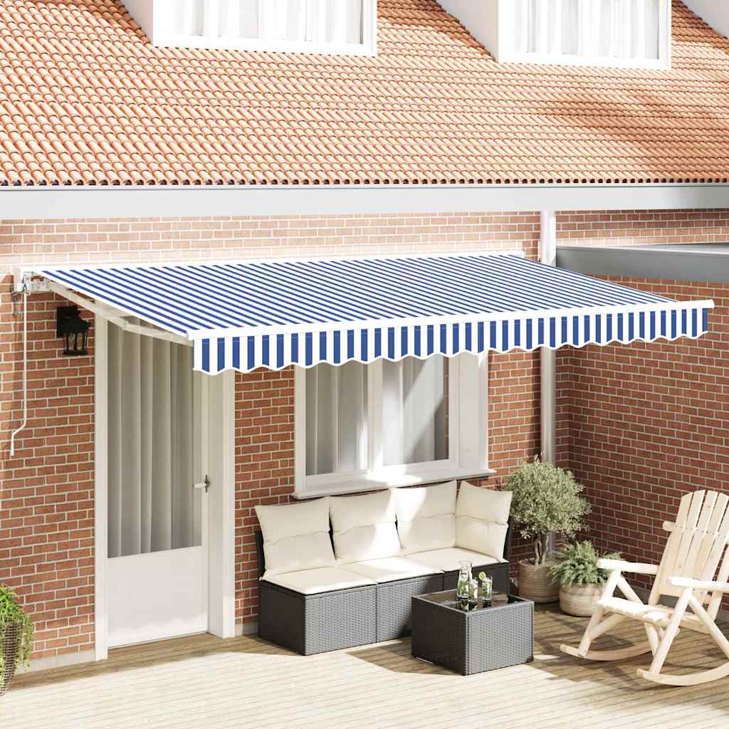 Tenda Retrattile Blu e Bianco 350 x 200 cm Alluminio e Tessuto