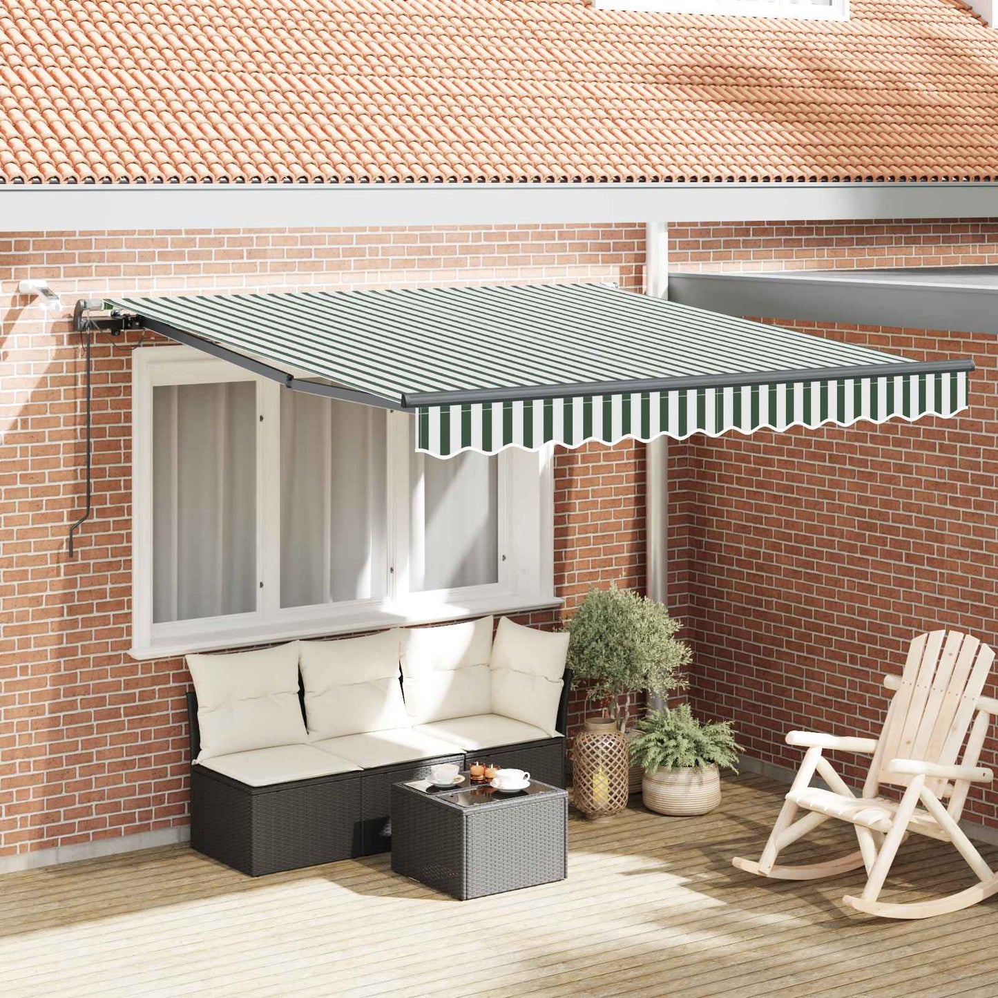 Tessuto per Tenda con Verde e Bianco 300 x 250 cm Poliestere