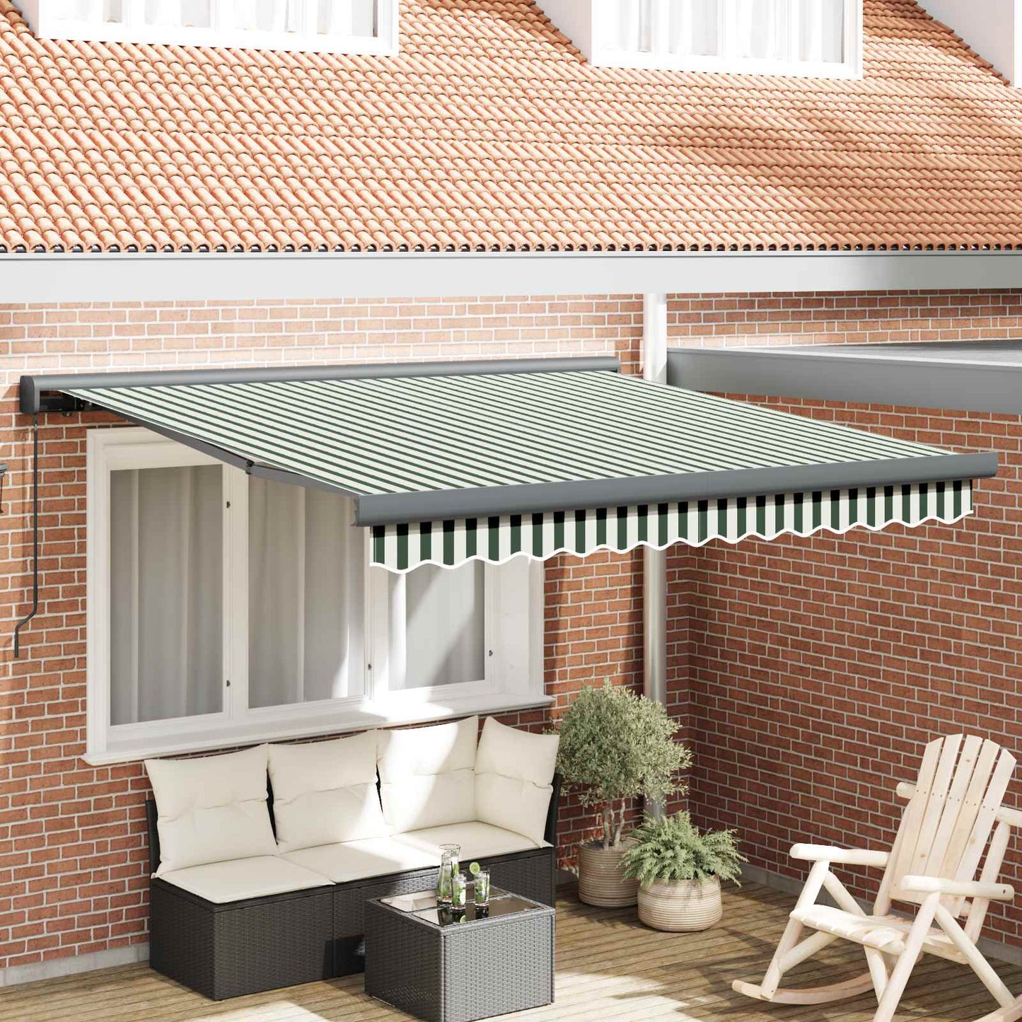 Tenda Retrattile Verde e Bianco 300 x 250 cm Tessuto e Metallo