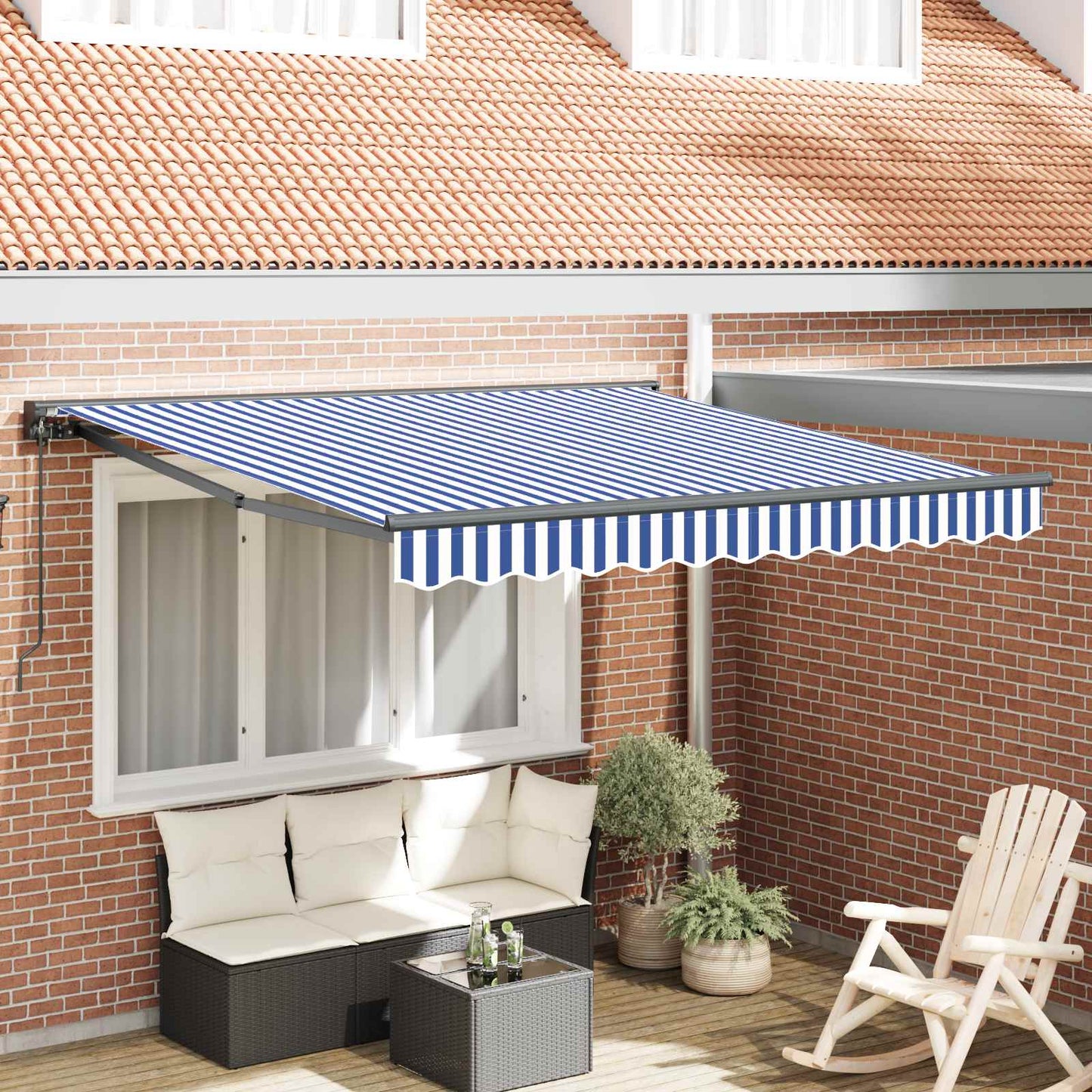 Tenda Retrattile Blu e Bianco 350 x 250 cm Alluminio e Tessuto