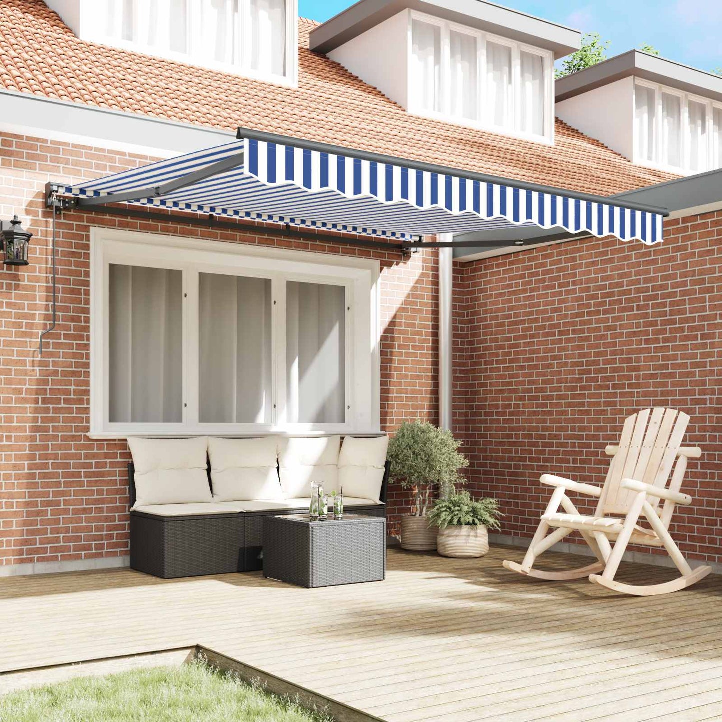 Tenda Retrattile Blu e Bianco 350 x 250 cm Alluminio e Tessuto