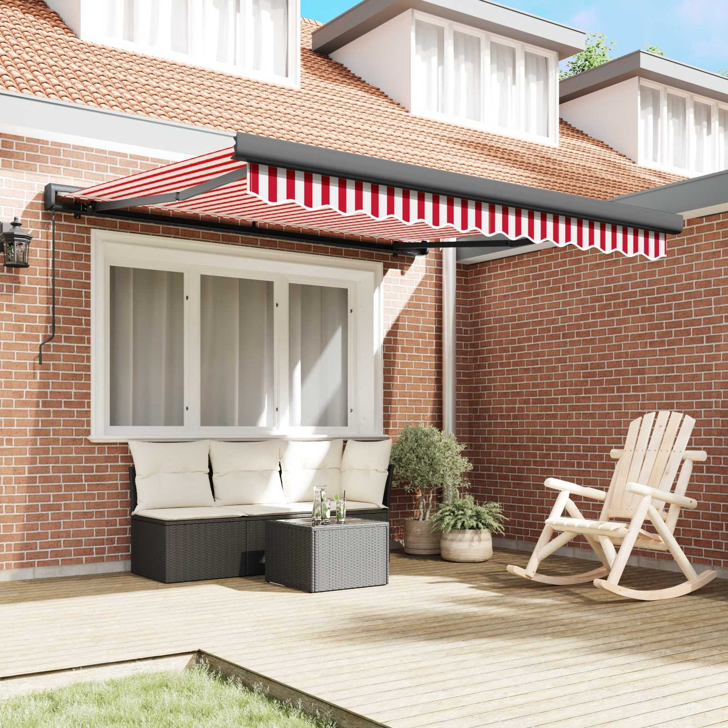 Tenda Retrattile Rosso e Bianco 350 x 250 cm Tessuto e Metallo