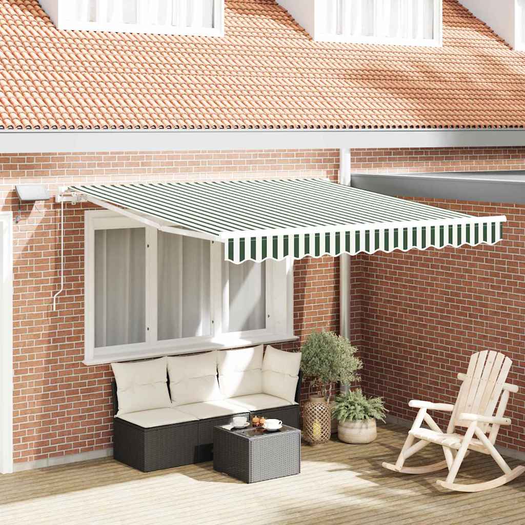 Tenda Retrattile Verde e Bianco 350 x 250 cm Tessuto e acciaio