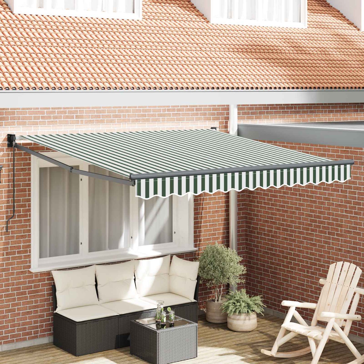 Tenda Retrattile Verde e bianco 350 x 250 cm Tessuto