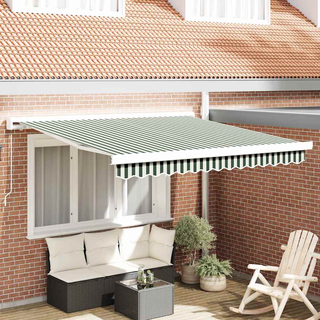 Tenda Retrattile Verde e Bianco 350 x 250 cm Tessuto e Metallo
