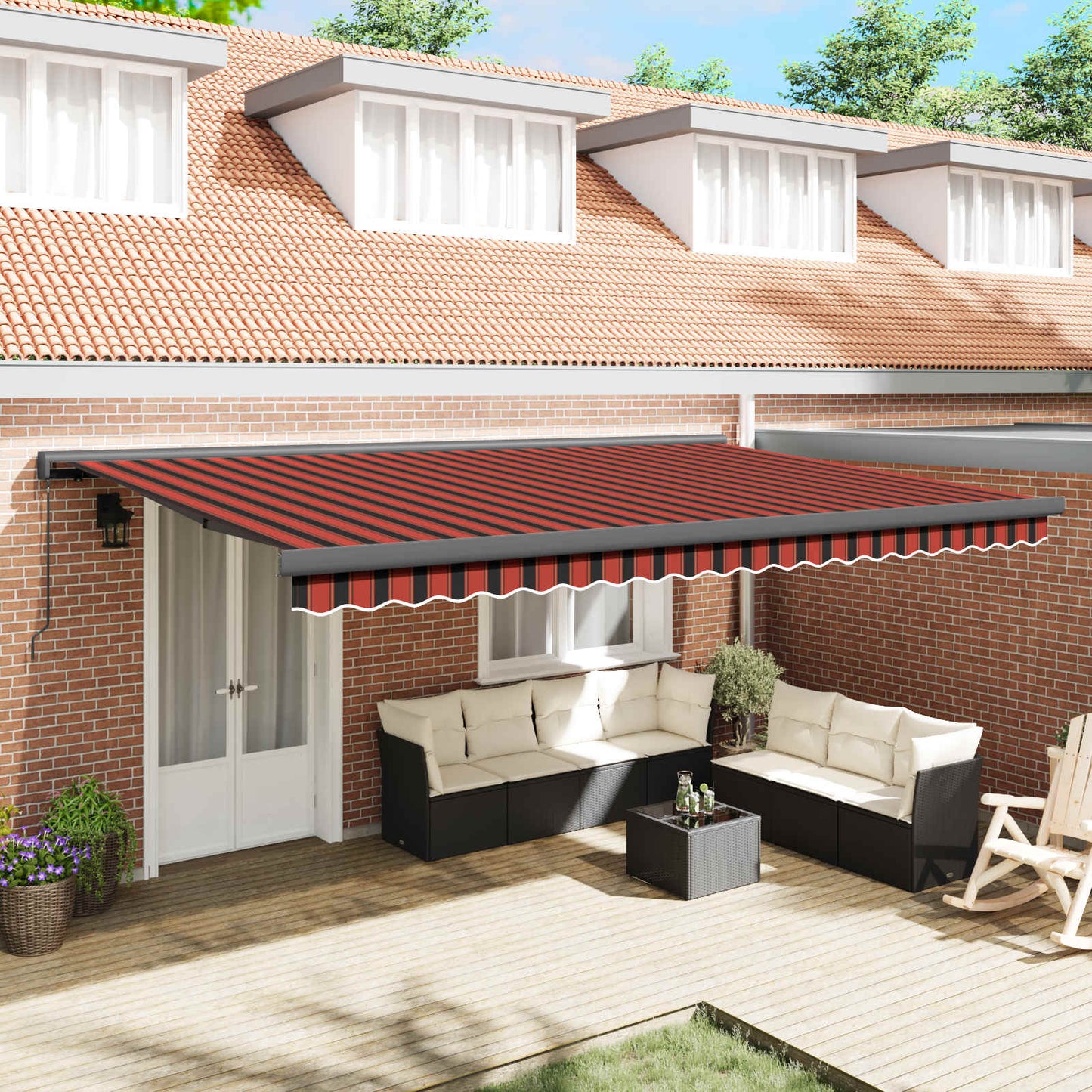 Tenda Retrattile Rosso e Nero 500 Ãƒâ€” 300 cm Tessuto e Metallo