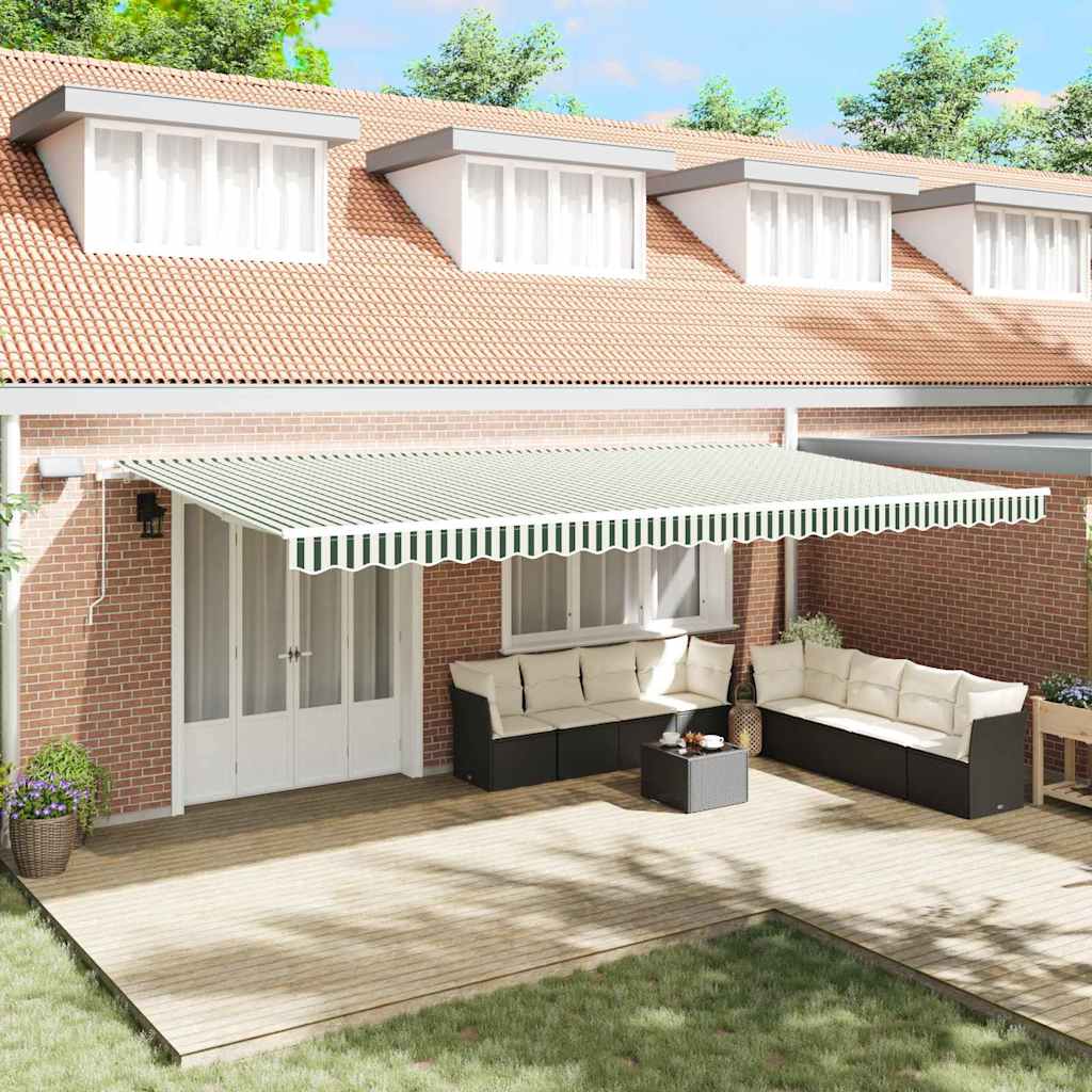 Tenda Retrattile Verde e Bianco 600 Ã— 300 cm Tessuto e acciaio