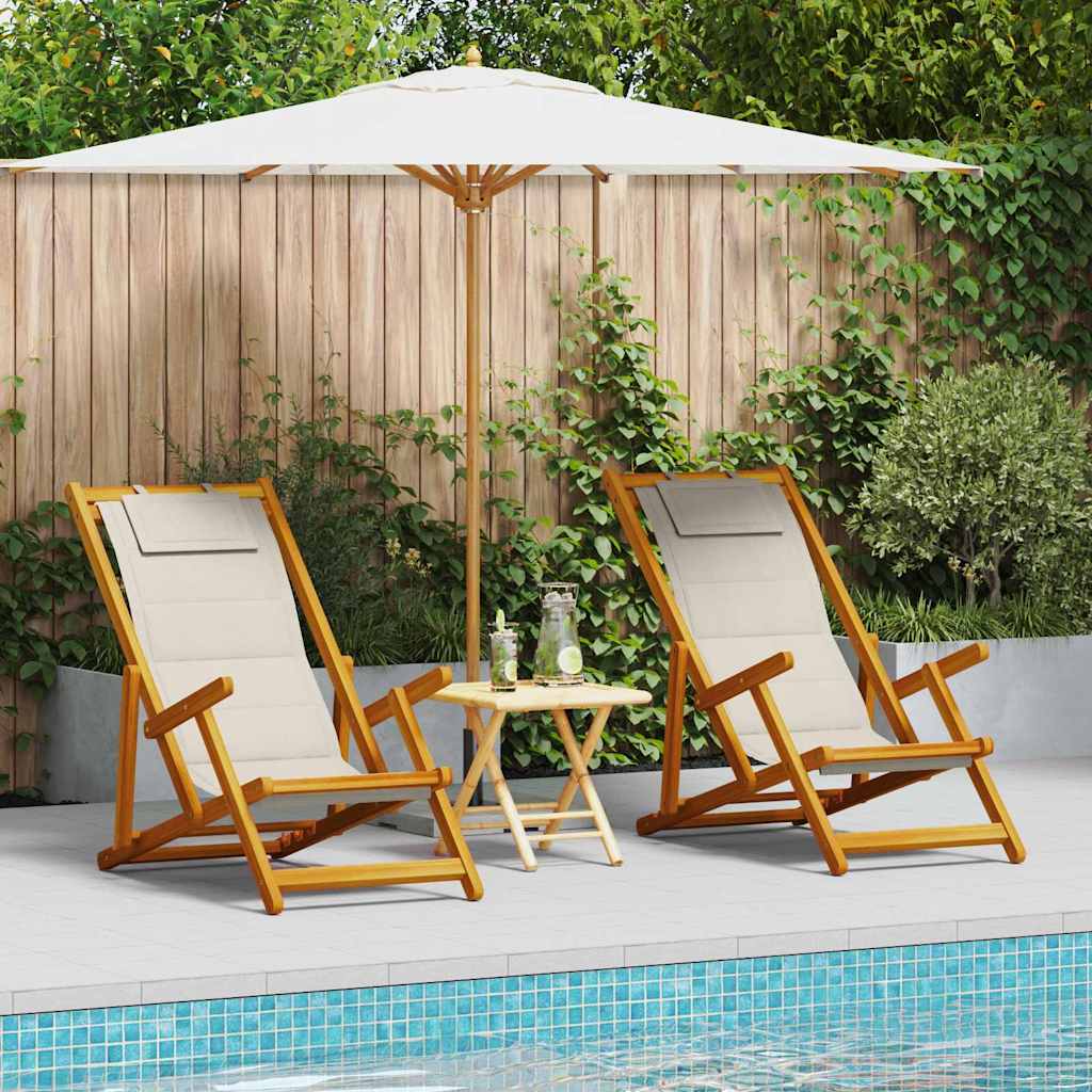 Sedia da spiaggia 2 pcs Marrone x Legno massello di acacia