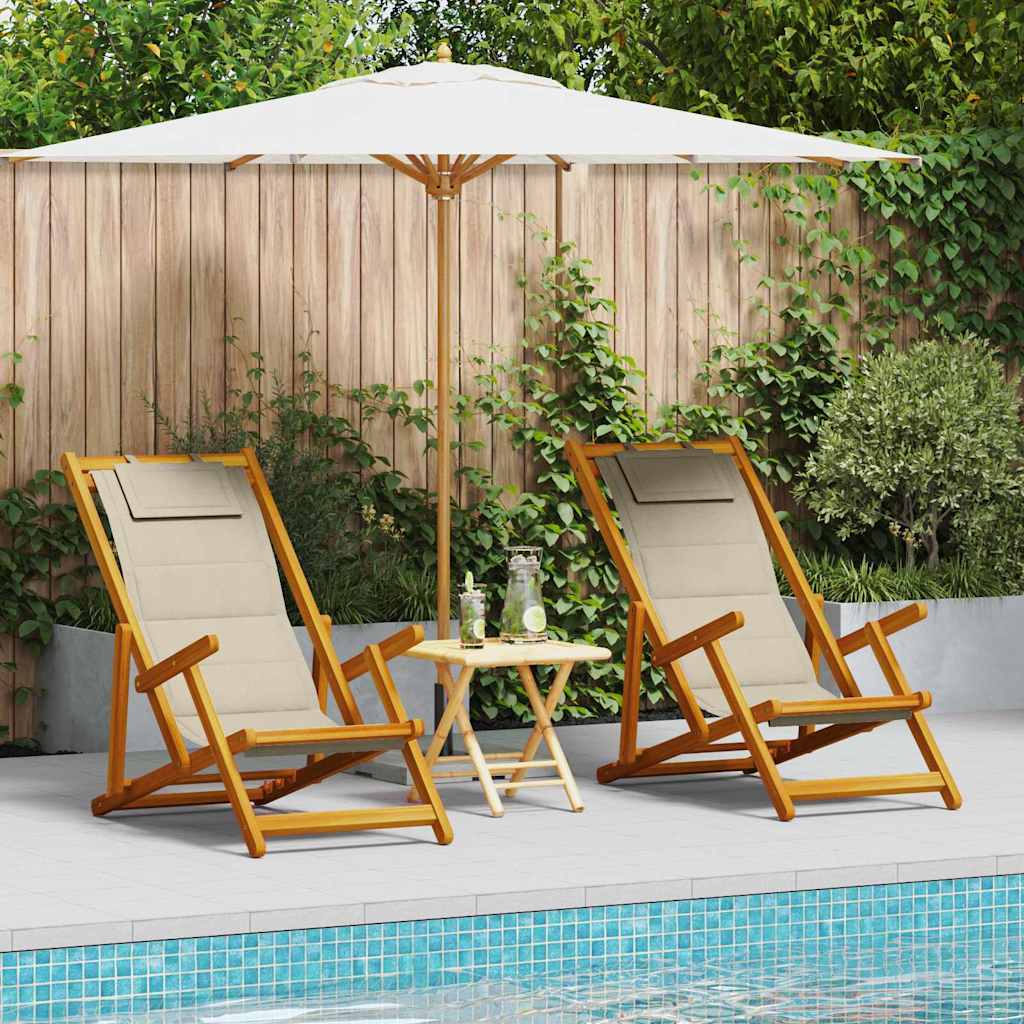 Sedia da spiaggia 2 pcs Marrone x Legno massello di acacia