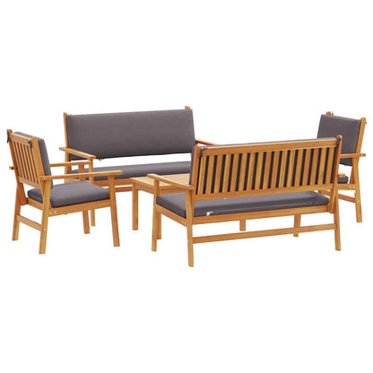 Set Divano da Giardino 5 pcs Marrone Legno di Acacia Massello