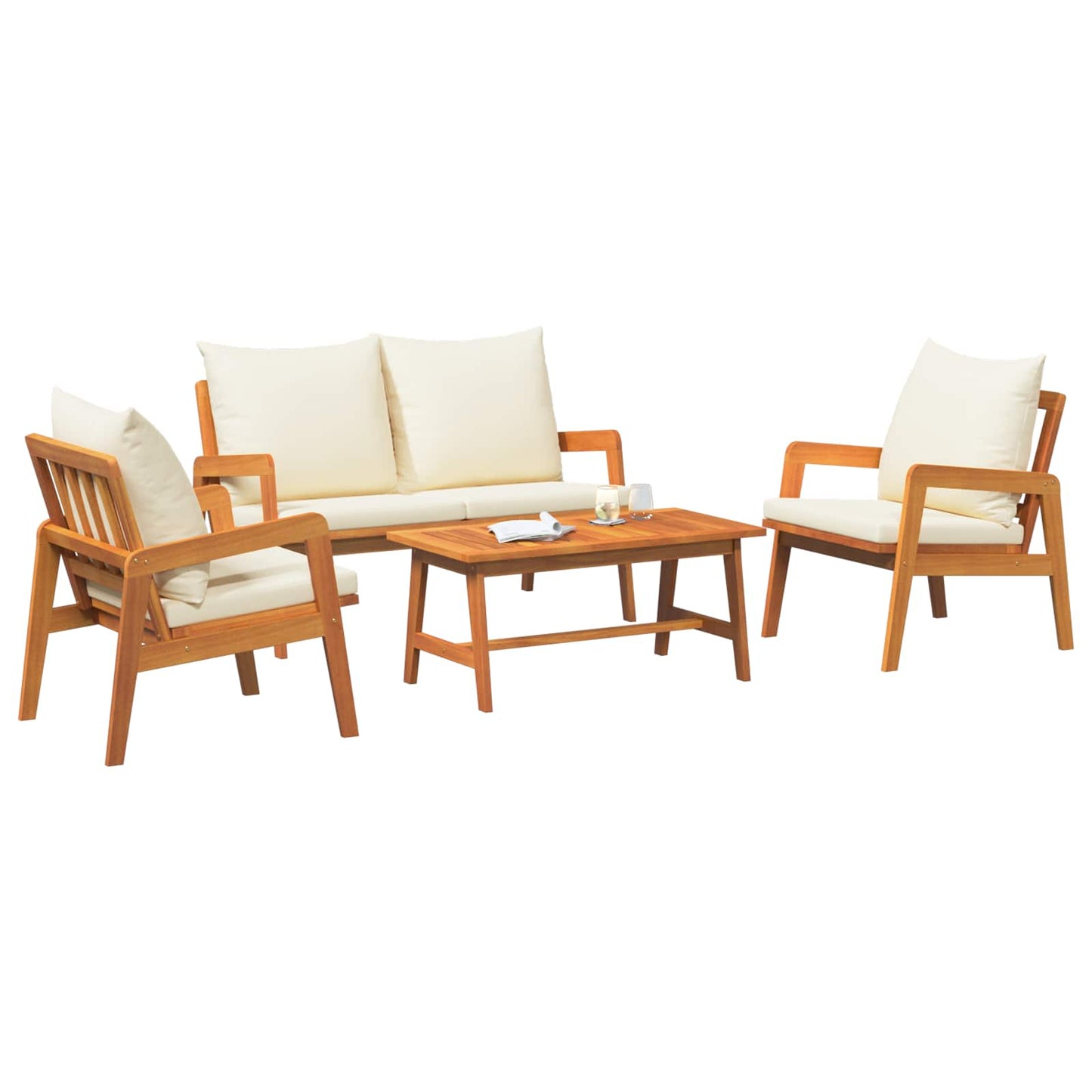 Set bistrot 4 pcs Marrone e Crema Legno di Acacia Massello