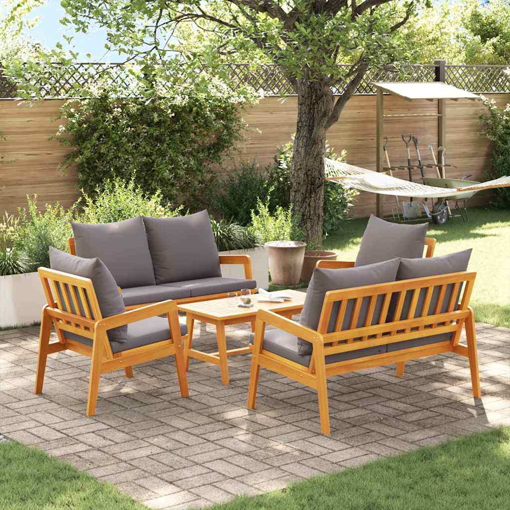 Set bistrot con cuscino 5 pcs Marrone Legno di Acacia Massello