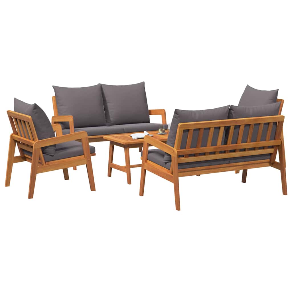 Set bistrot con cuscino 5 pcs Marrone Legno di Acacia Massello