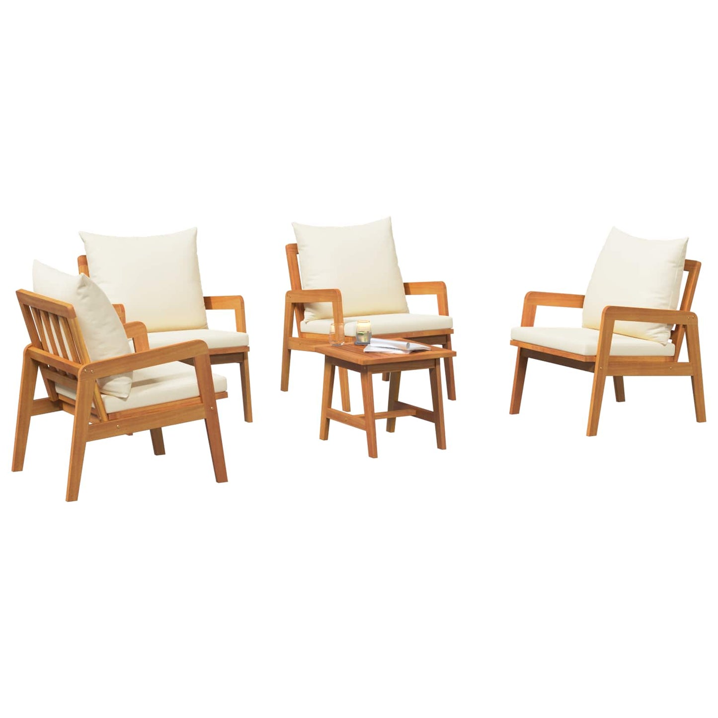 Set bistrot con cuscino 5 pcs Marrone Legno di Acacia Massello
