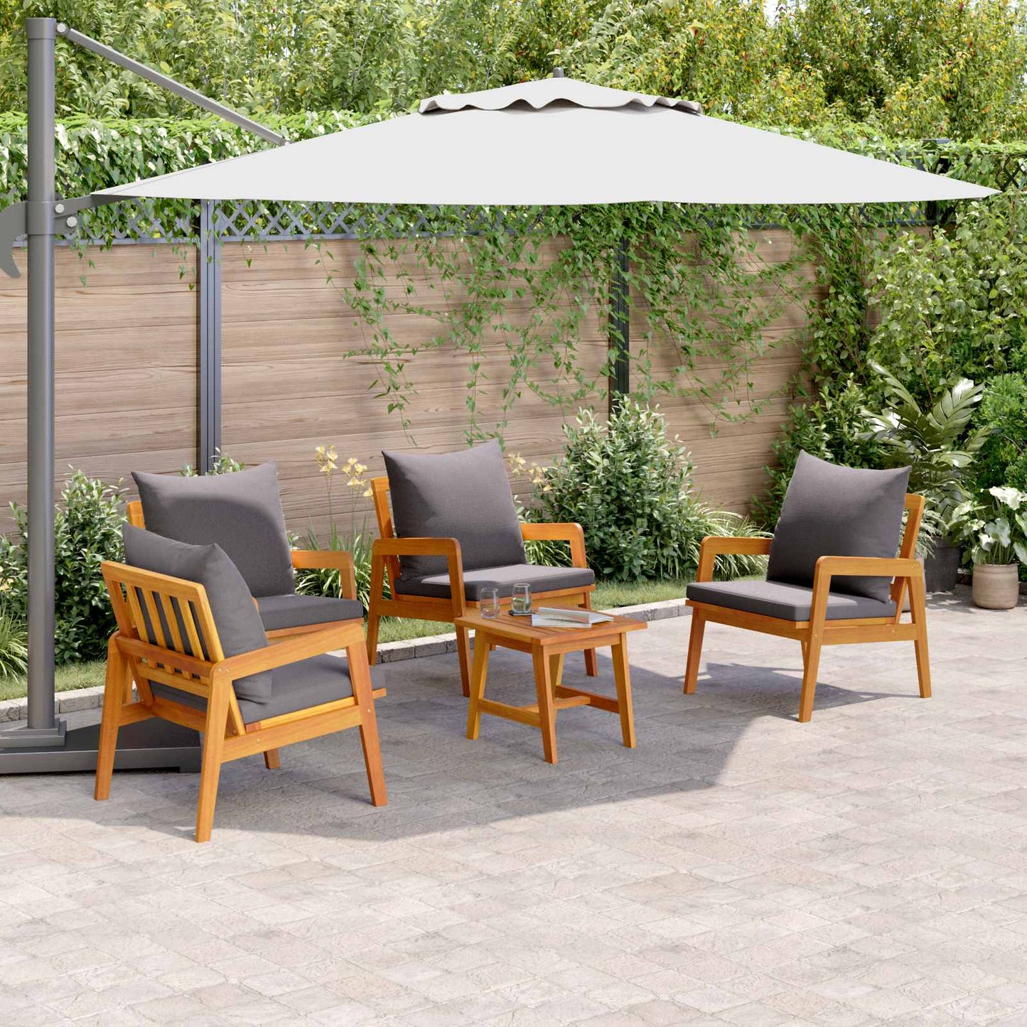 Set bistrot con cuscino 5 pcs Marrone Legno di Acacia Massello