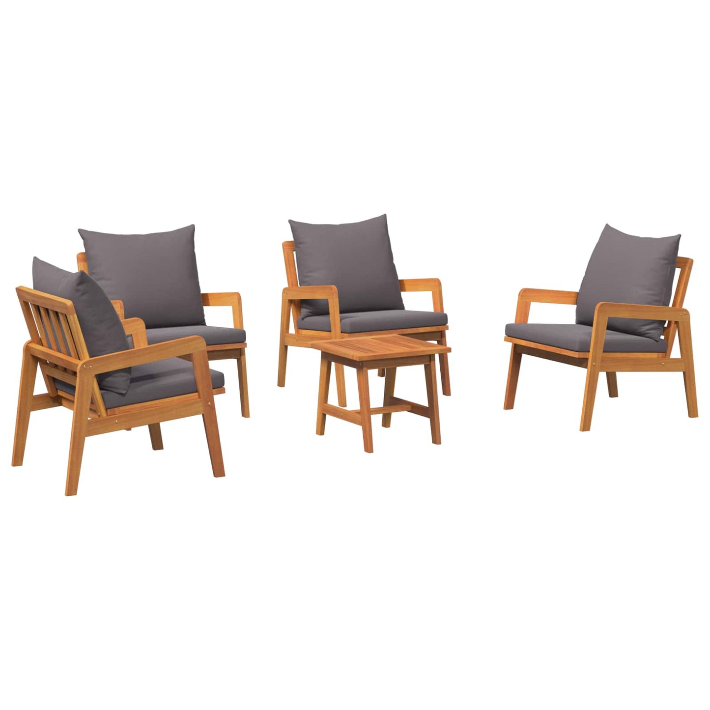 Set bistrot con cuscino 5 pcs Marrone Legno di Acacia Massello