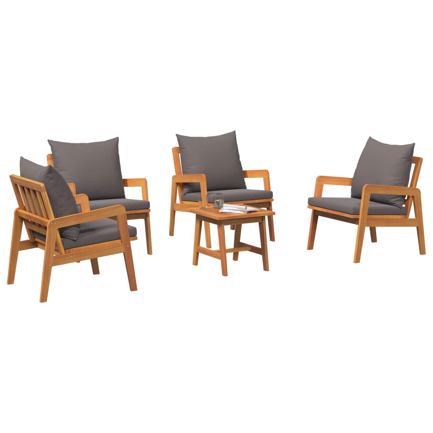 Set bistrot con cuscino 5 pcs Marrone Legno di Acacia Massello