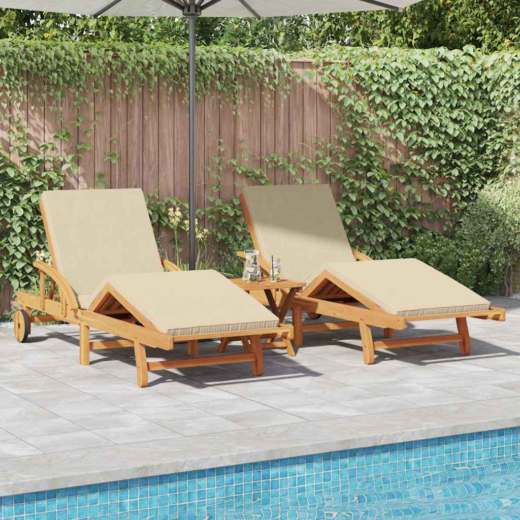 Lettino da sole 3 pcs Beige Legno di Acacia Massello