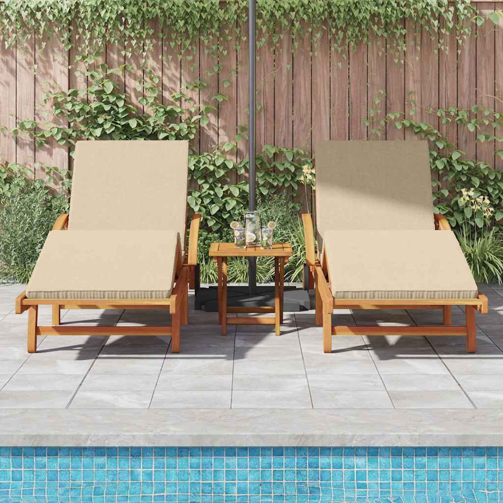 Lettino da sole 3 pcs Beige Legno di Acacia Massello