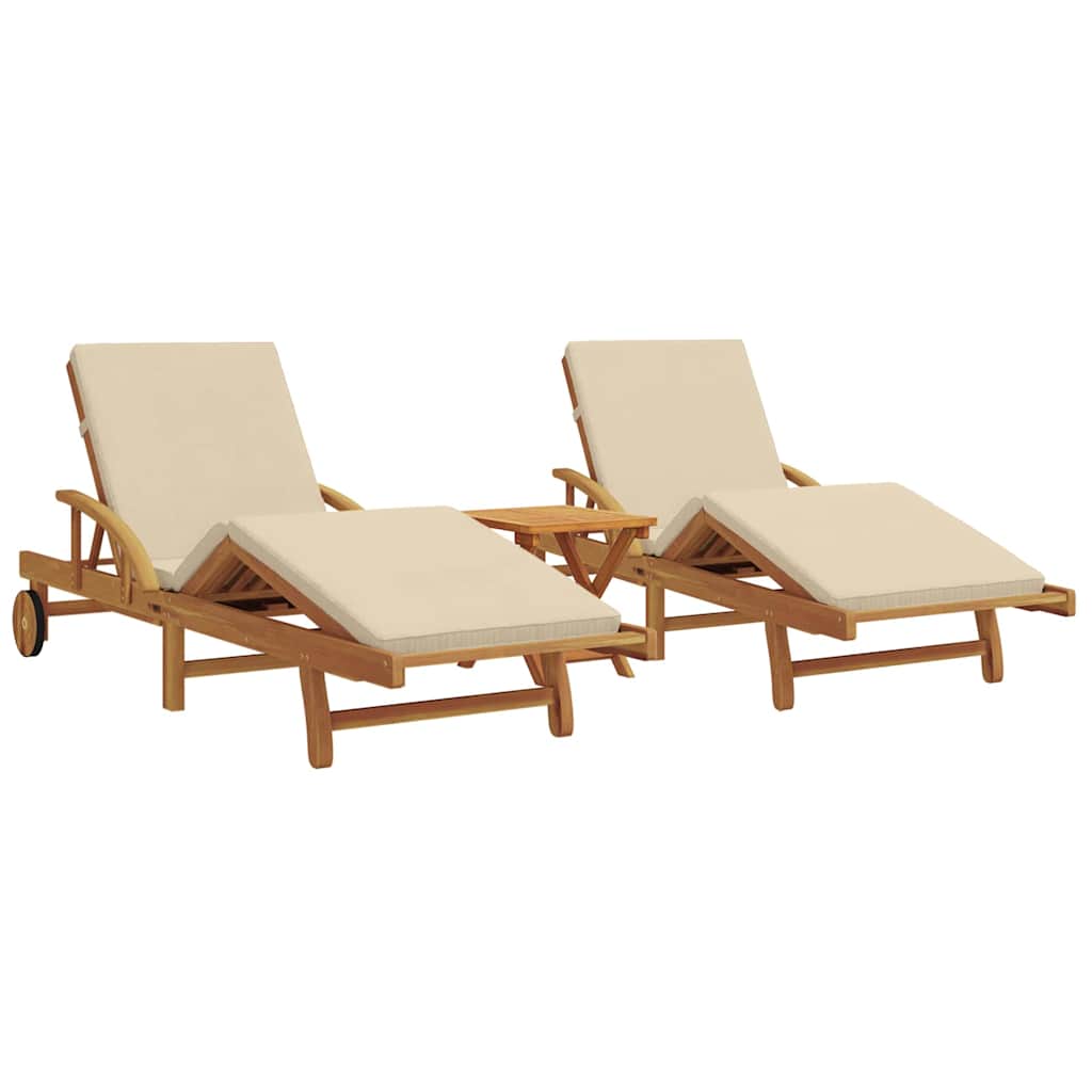 Lettino da sole 3 pcs Beige Legno di Acacia Massello