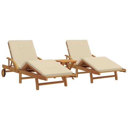 Lettino da sole 3 pcs Beige Legno di Acacia Massello
