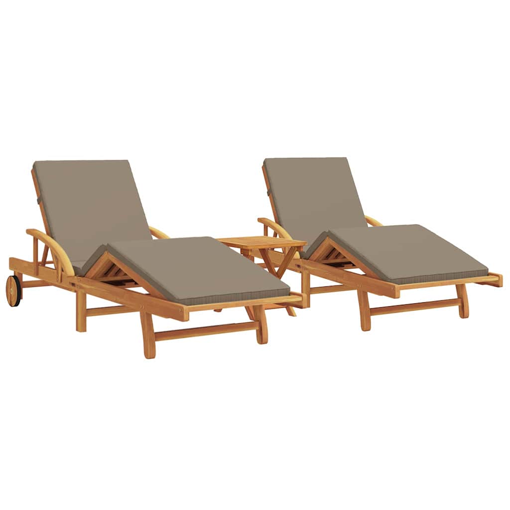 Lettino da sole 3 pcs Talpa Legno di Acacia Massello