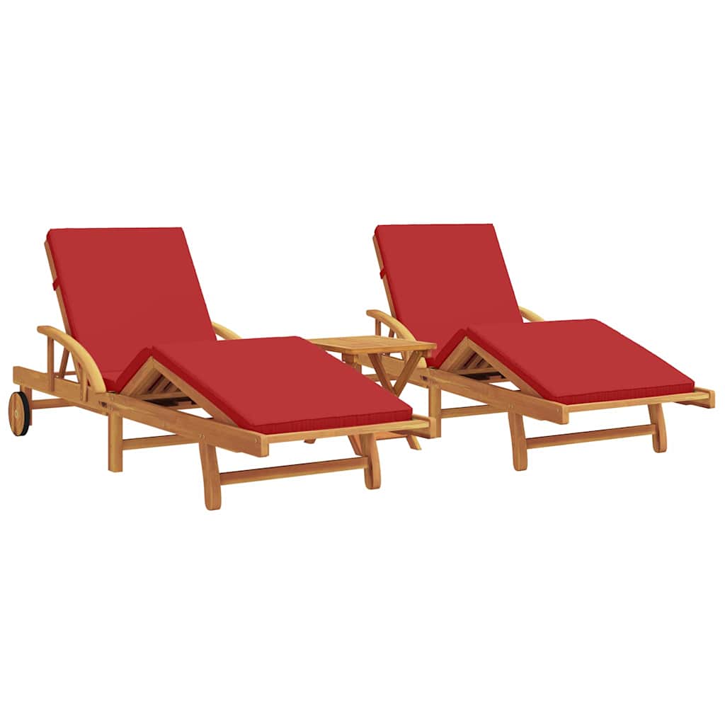 Lettino da sole con cuscino 3 pcs Rosso 40 x 40 x 40cm