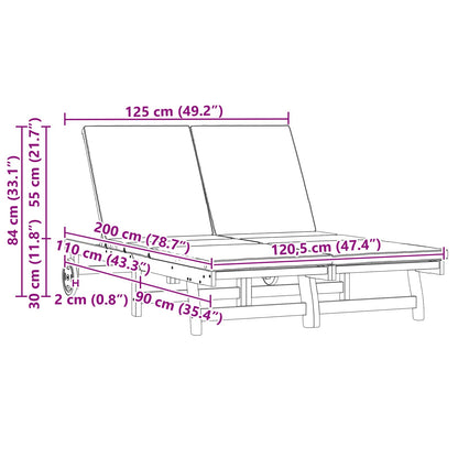 Lettino da sole 2-persona Marrone 63 x 199 x 85 cm