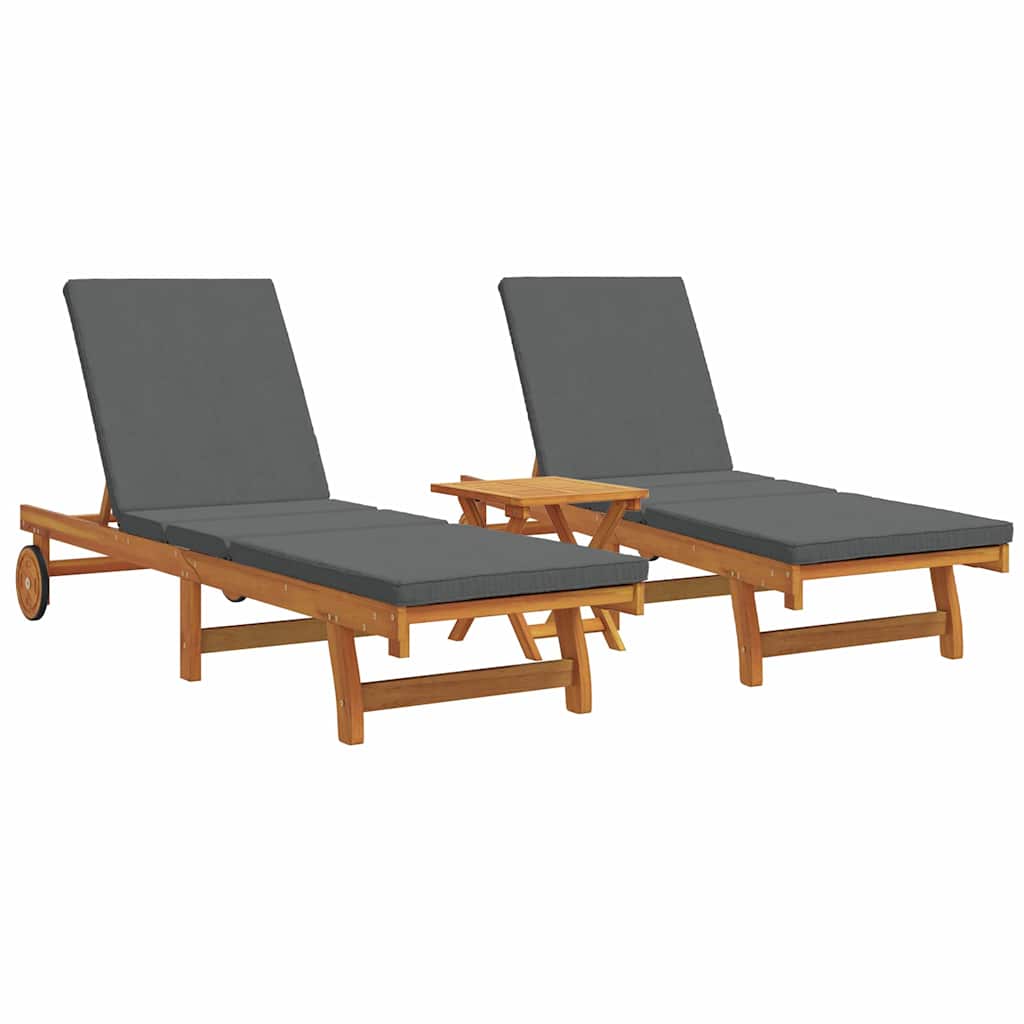 Lettino da sole 3 pcs Marrone Legno di Acacia Massello