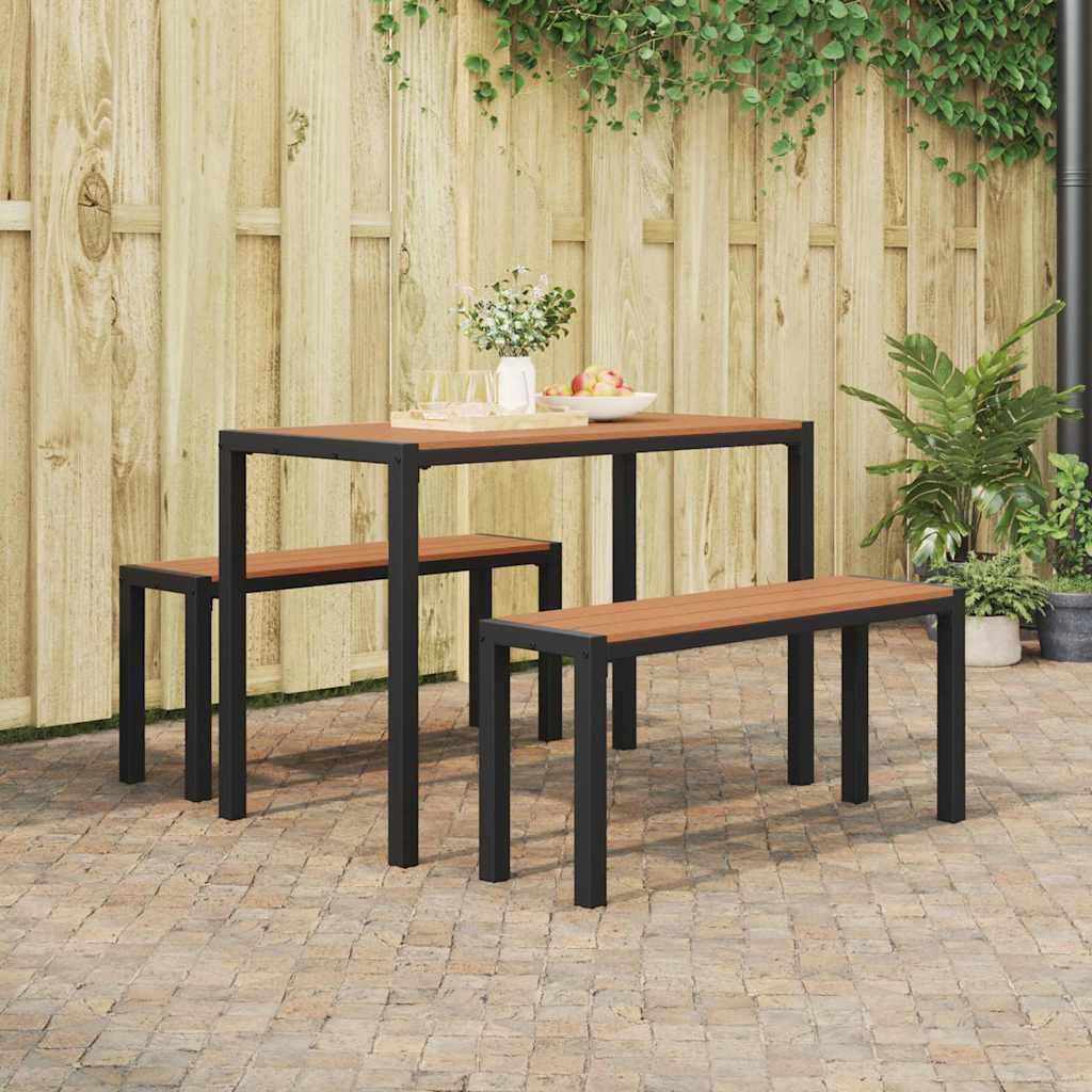 Set da Pranzo per Giardino 3 pcs Marrone Acciaio