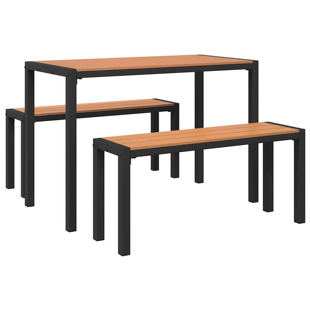 Set da Pranzo per Giardino 3 pcs Marrone Acciaio