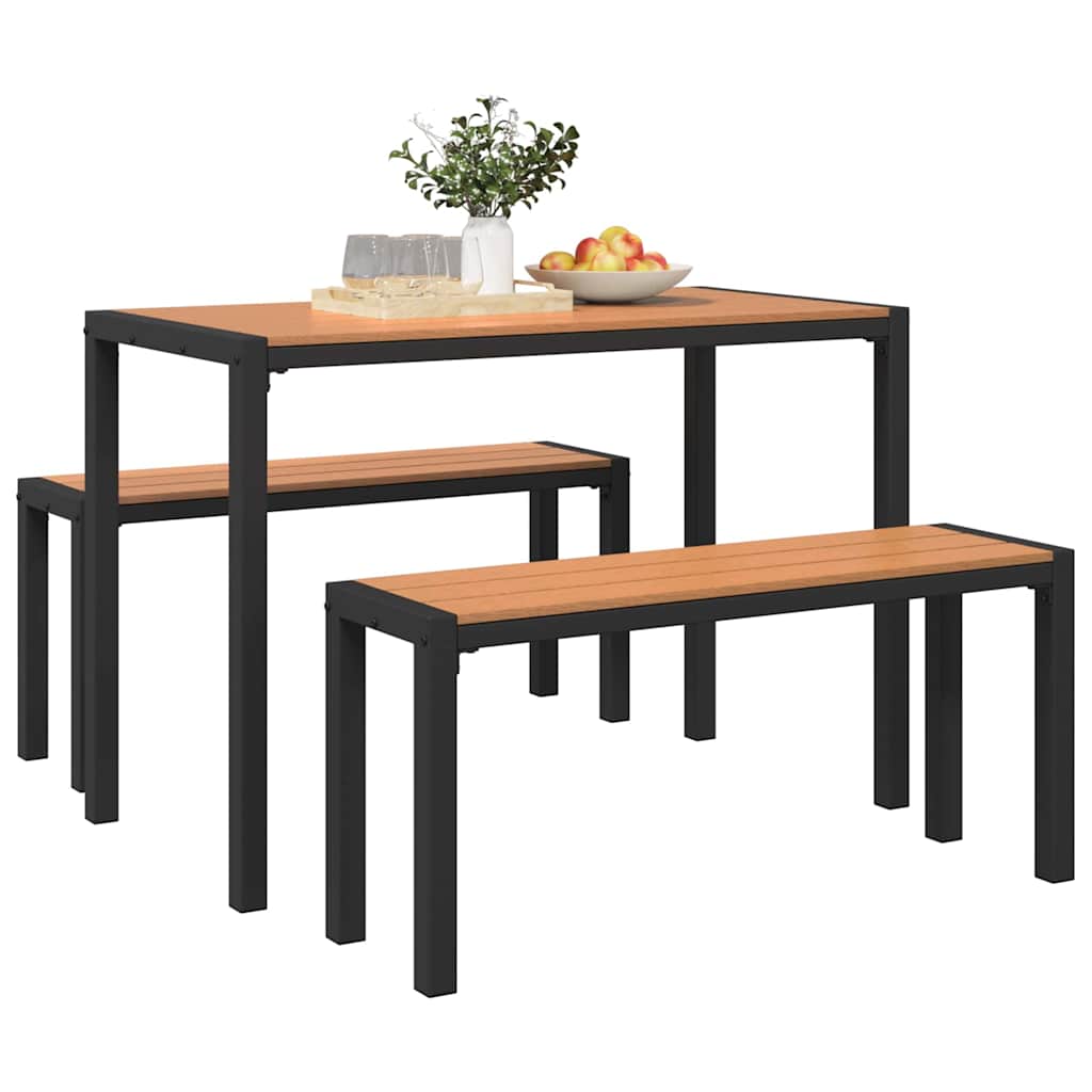Set da Pranzo per Giardino 3 pcs Marrone Acciaio