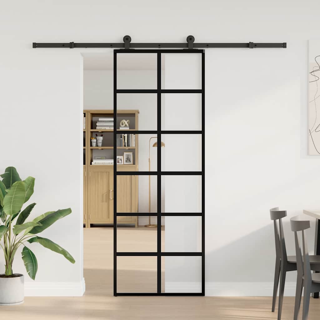 Porta Scorrevole con Ferramenta 76x205cm Vetro ESG Alluminio