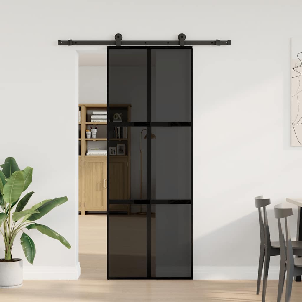 Porta Scorrevole Ferramenta 76x205 cm Vetro Temperato Alluminio