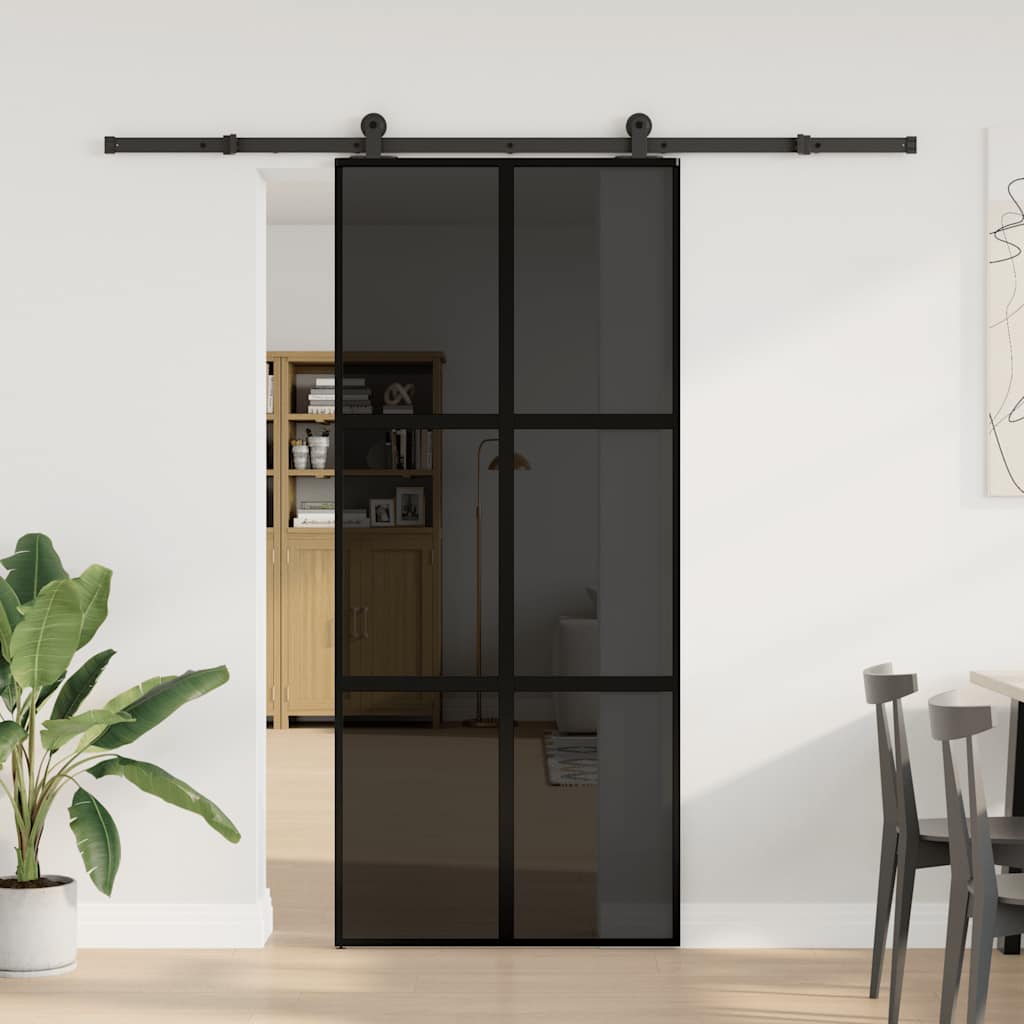 Porta Scorrevole Ferramenta 90x205 cm Vetro Temperato Alluminio