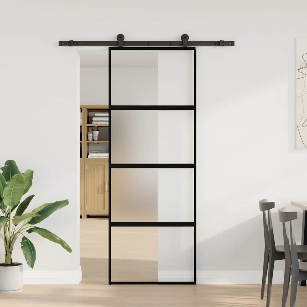 Porta Scorrevole Ferramenta 76x205 cm Vetro Temperato Alluminio