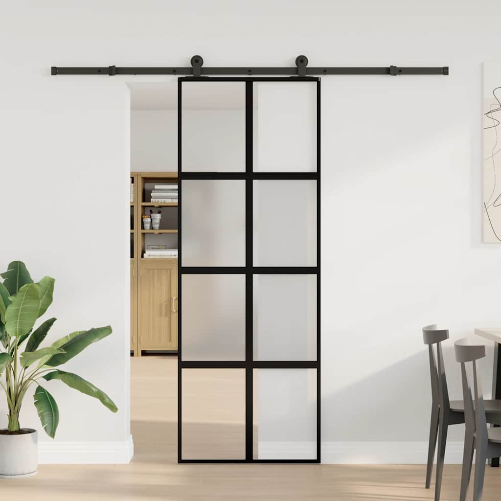 Porta Scorrevole Ferramenta 76x205 cm Vetro Temperato Alluminio