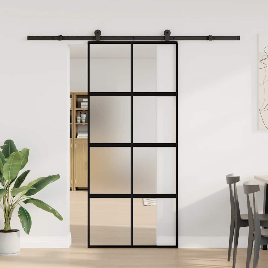 Porta Scorrevole Ferramenta 90x205 cm Vetro Temperato Alluminio