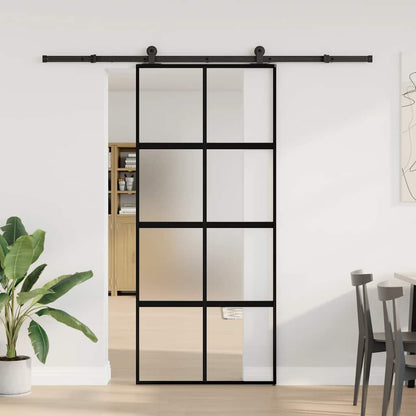 Porta Scorrevole Ferramenta 90x205 cm Vetro Temperato Alluminio