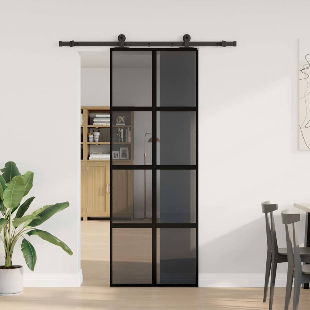Porta Scorrevole Ferramenta 76x205 cm Vetro Temperato Alluminio