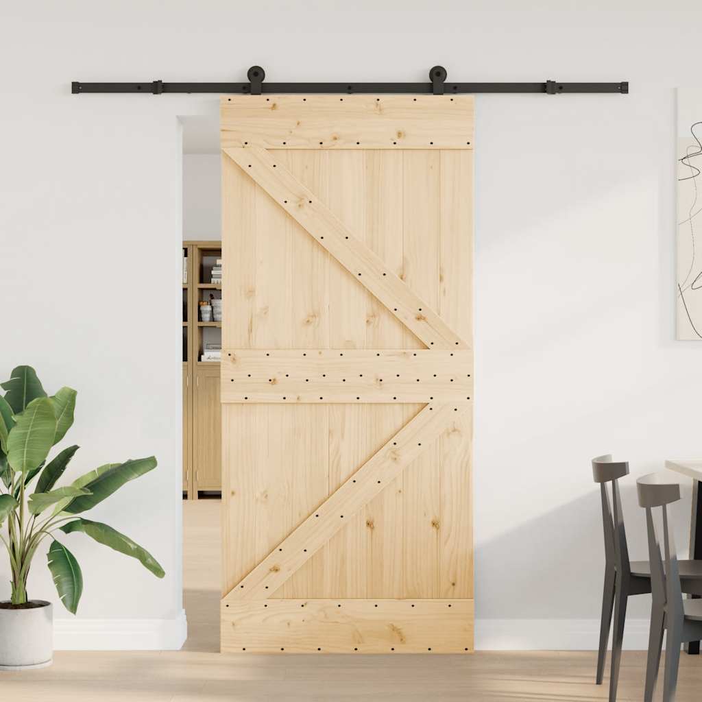 Porta Scorrevole con Set Hardware 95x210 cm Legno Massello Pino