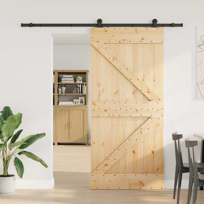 Porta Scorrevole con Set Hardware 100x210cm Legno Massello Pino