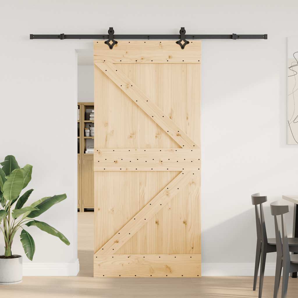 Porta Scorrevole con Set Hardware 95x210 cm Legno Massello Pino