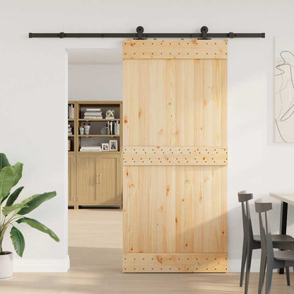 Porta Scorrevole con Set Hardware 95x210 cm Legno Massello Pino