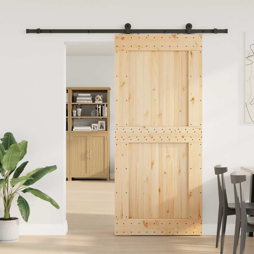 Porta Scorrevole con Set Hardware 100x210cm Legno Massello Pino