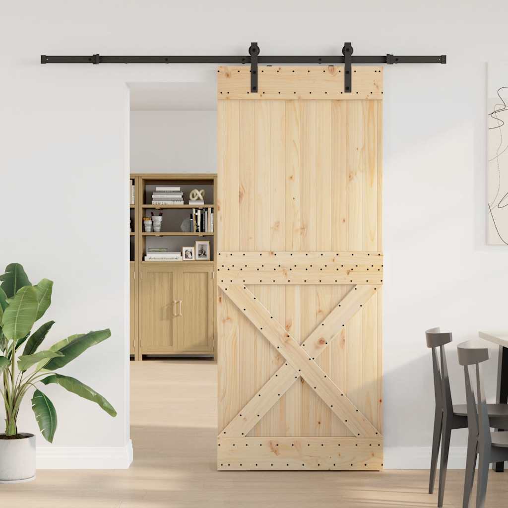 Porta Scorrevole con Set Hardware 95x210 cm Legno Massello Pino